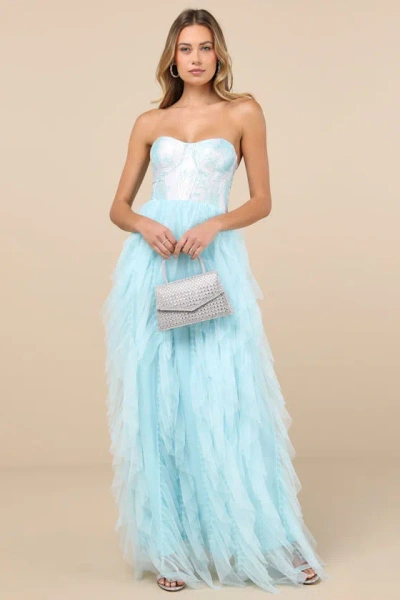 Lulus Malley Light Blue Ruffled Tulle Maxi Dress