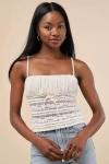 Lulus Malvina Cream Mesh Sheer Lace Cami Top