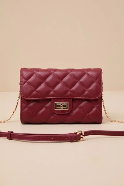 Lulus Mancy Dark Red Quilted Crossbody Bag