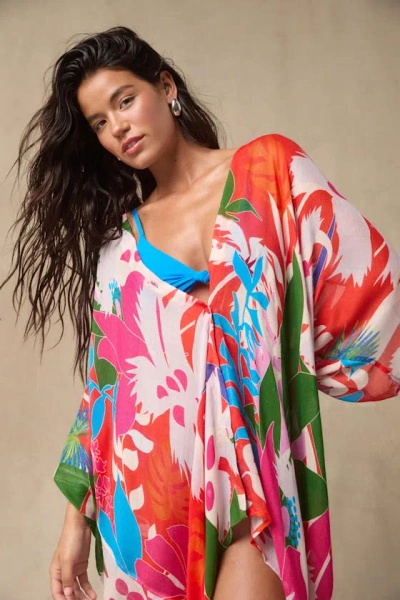 Lulus Manihi Red Multi Tropical Print Button-front Swim Cover-up