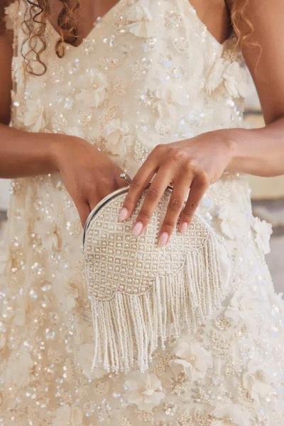 Lulus Marceline White Beaded Pearl Fringe Clutch