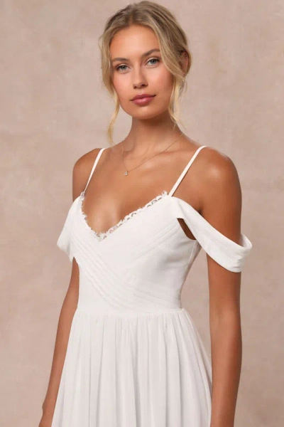 Lulus Marcelyn White Pleated Cold-shoulder Maxi Dress