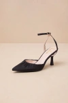 Lulus Margot Black Satin Pointed-toe Ankle Wrap High Heel In Black