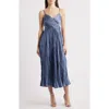 Lulus Margot Gathered Satin Midi Cocktail Dress In Slate Blue