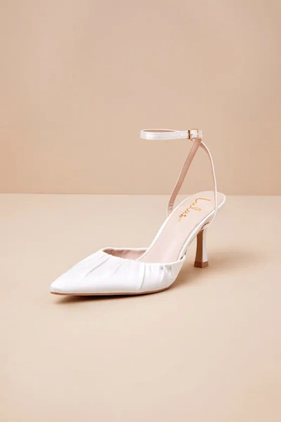 Lulus Margot White Satin Pointed-toe Ankle Wrap High Heels