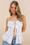 Lulus Mariasole Light Blue Floral Lace Tie-front Cami Top In Light Blue