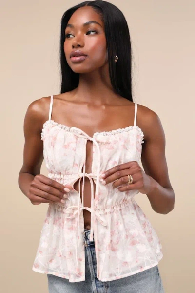 Lulus Mariasole Light Pink Floral Lace Tie-front Cami Top