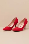 Lulus Mariee Red Suede Pointed-toe Pumps In Red