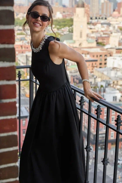 Lulus Marietta Black Satin Rhinestone Sleeveless Midi Dress