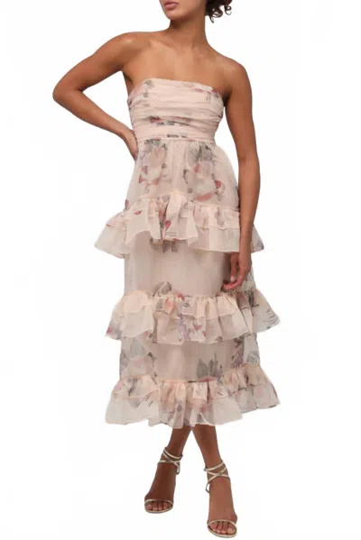 Lulus Marigold Tiered Strapless Dress In Beige In Multi