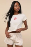 Lulus Marija Beige Gingham Scalloped Shorts