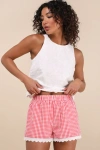 Lulus Marija Red Gingham Scalloped Shorts