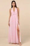 Lulus Marilina Light Pink Pleated Twist-front Maxi Dress In Light Pink