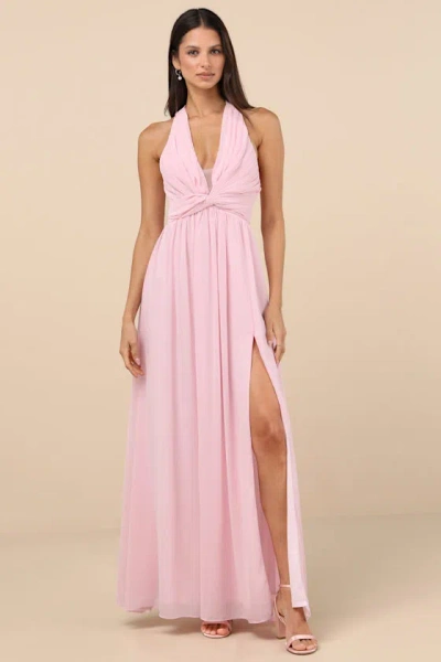 Lulus Marilina Light Pink Pleated Twist-front Maxi Dress