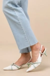 Lulus Marinette Mint Floral Pointed-toe Kitten Heel Pumps In White