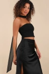 Lulus Marlette Black Strapless Crop Top And Scarf Set In Black
