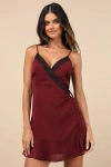 Lulus Marli Dark Red Lace Wrap Mini Dress