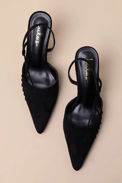 Lulus Marloww Black Suede Pleated Slingback Pumps