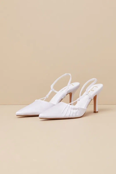 Lulus Marloww White Satin Pleated Slingback Pumps