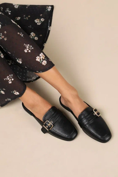 Lulus Marquete Black Buckle Mule Slides