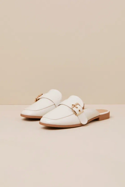 Lulus Marquete Bone Buckle Mule Slides In White