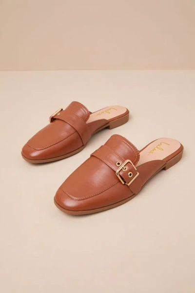 Lulus Marquete Chestnut Buckle Mule Slides In Brown