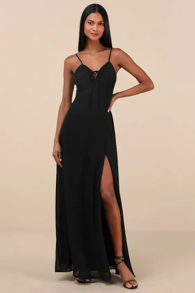 Lulus Marveled Beauty Black Sleeveless Tie-front Maxi Dress