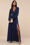 Lulus All My Life Navy Blue Long Sleeve Maxi Dress In Navy Blue