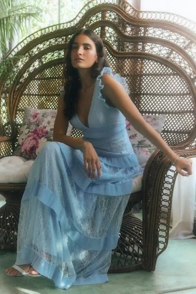 Lulus Marvelous Darling Powder Blue Lace Ruffled Tiered Maxi Dress