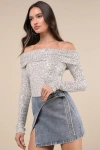 Lulus Marvelous Dazzle Champagne Sequin Off-the-shoulder Top In Champagne