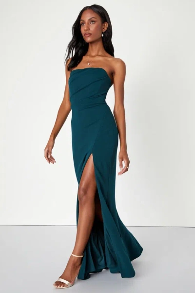 Lulus Marvelous Entrance Emerald Green Pleated Strapless Maxi Dress