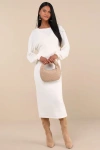 Lulus Marvelous Match Ivory Knit Two-piece Midi Dress & Sweater Set In Ivory