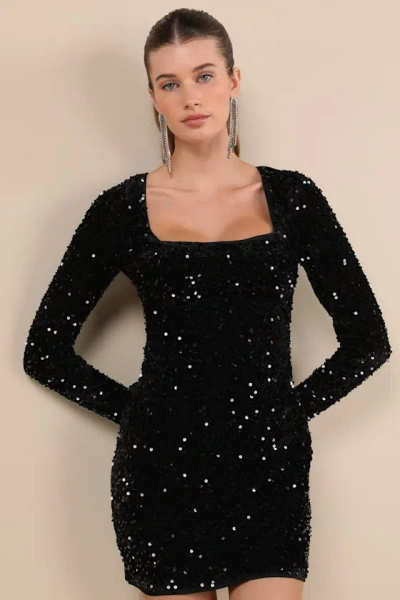 Lulus Marvelous Radiance Black Sequin Cutout Long Sleeve Mini Dress