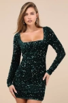Lulus Marvelous Radiance Emerald Sequin Cutout Long Sleeve Mini Dress In Green