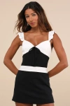Lulus Marvelous Sweetie Ivory And Black Lace Ruffled Bow Bodysuit In Black