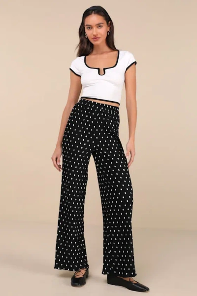 Lulus Marvelously Adorable Black Polka Dot Pleated High-rise Pants