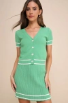 Lulus Marvelously Chic Green Knit Pleated High Rise Mini Skirt In Green