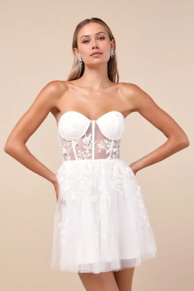 Lulus Marvelously Lovely White Tulle Embroidered Strapless Mini Dress