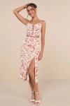 Lulus Mastered Elegance Ivory Multi Abstract Print Midi Skirt In Ivory