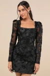 Lulus Masterfully Eloquent Black 3d Floral Mini Dress In Black