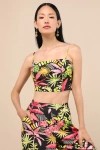 Lulus Matira Black Multi Tropical Print Cami Top