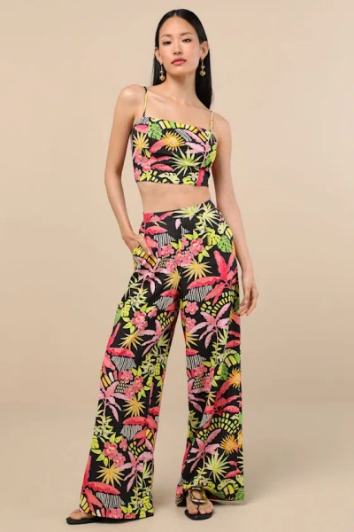Lulus Matira Black Multi Tropical Print Wide-leg