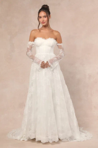 Lulus Maurine White Lace Off-the-shoulder Bustier Maxi Dress