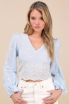 Lulus Mavery Light Blue Eyelet Embroidered Long Sleeve Top In Light Blue