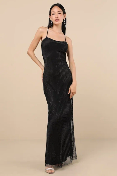 Lulus Maxxine Black Fishnet Rhinestone Column Maxi Dress