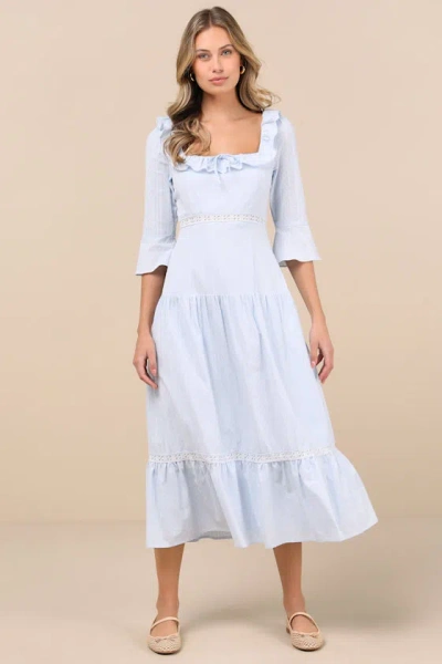 Lulus Meadowlark Light Blue Tiered Midi Dress