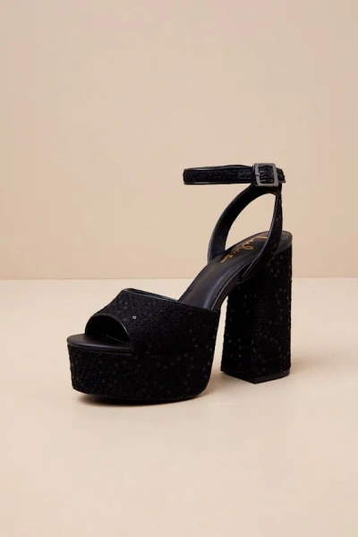 Lulus Medinna Black Tweed Sequin Platform High Heel Sandals