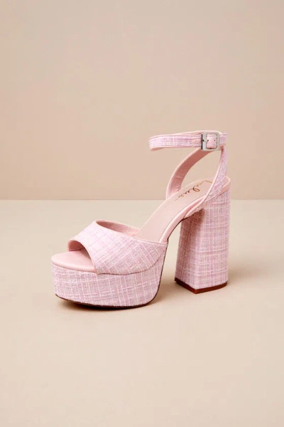 Lulus Medinna Pink Tweed Platform High Heel Sandals