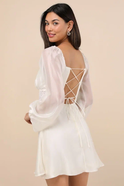 Lulus Medora Ivory Long Sleeve Lace-up Mini Dress