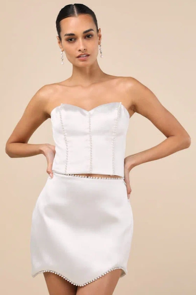 Lulus Megan White Satin Pearl Mini Skirt